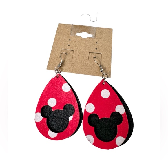 Disney Jewelry - Faux Leather Mouse Earrings